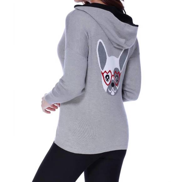 NEW ANGEL frenchie love hooded caridgan in gray multi - Picture 2 of 3